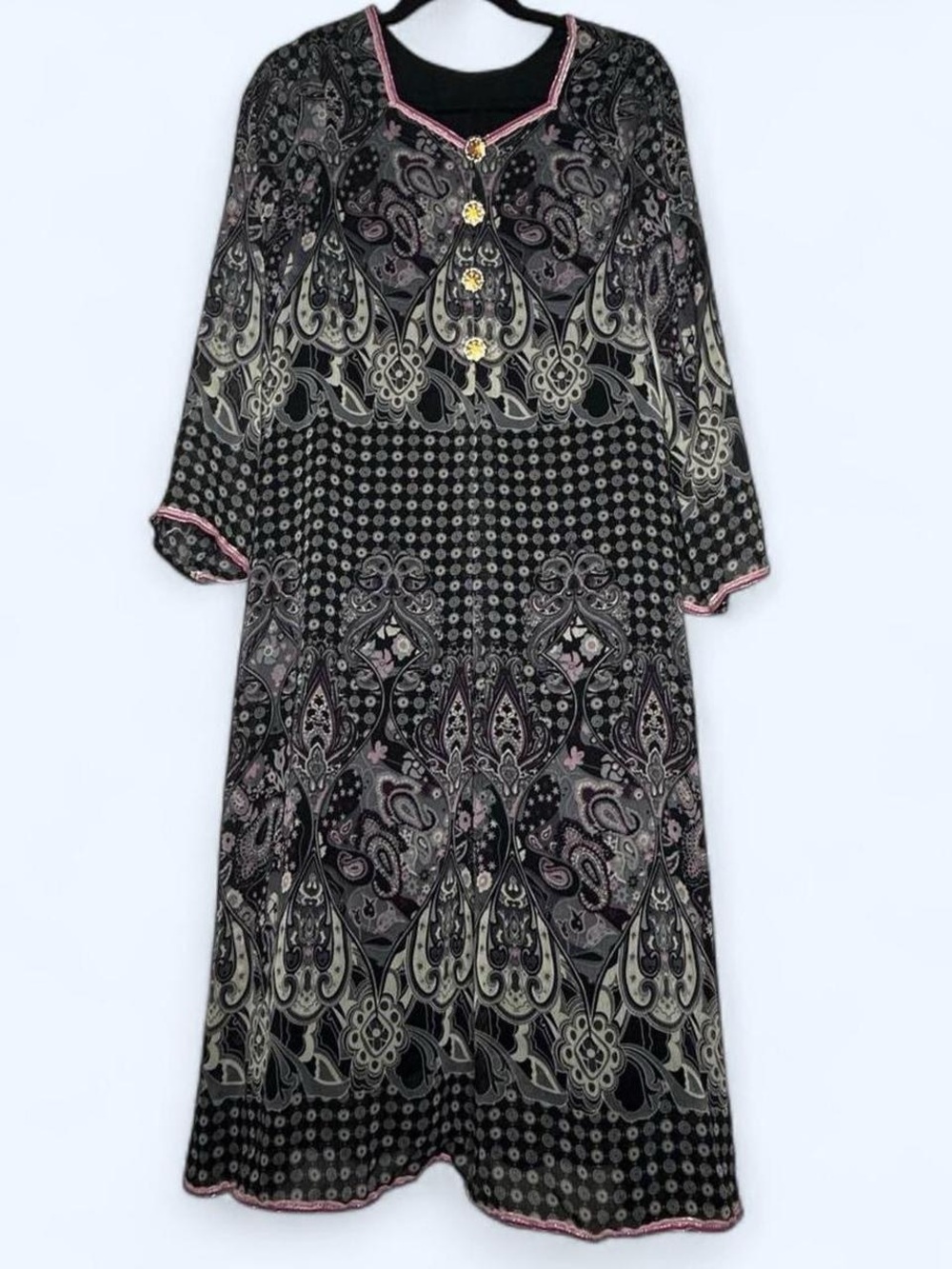 Boho Paisley Medallion Print Midi Dress size S (see measurements) Bell Sleeve